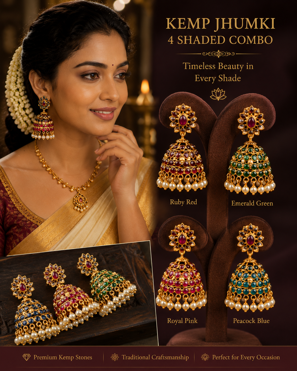 Kemp Jhumki With 4 Color Combo Set