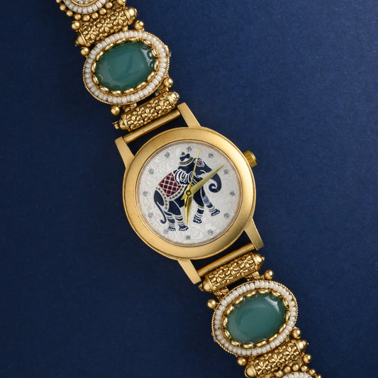Antique Jadau Kundan Elephant White Designer Watch