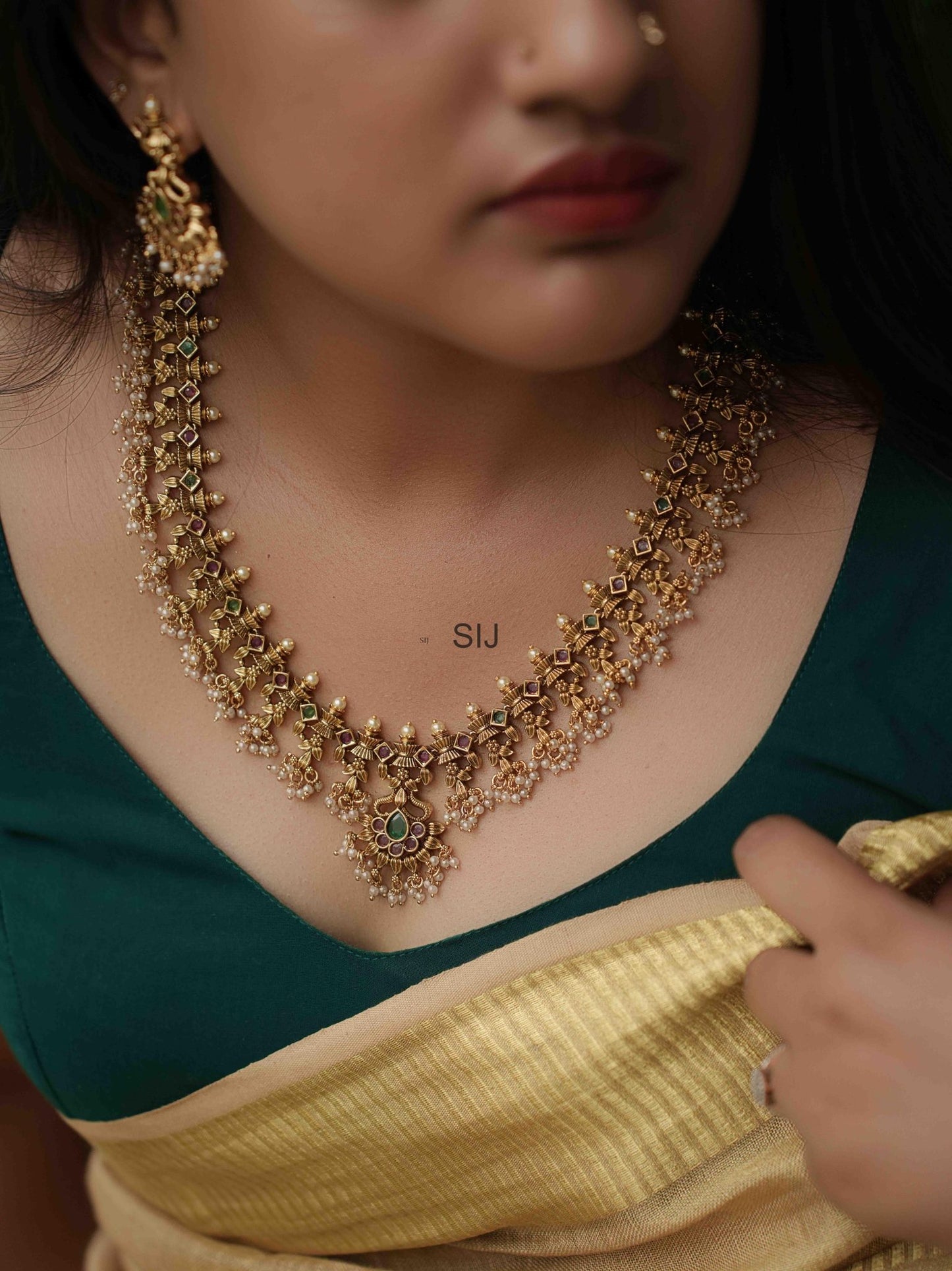 Matte Finish Guttapusalu One Gram Gold Long Haram Set