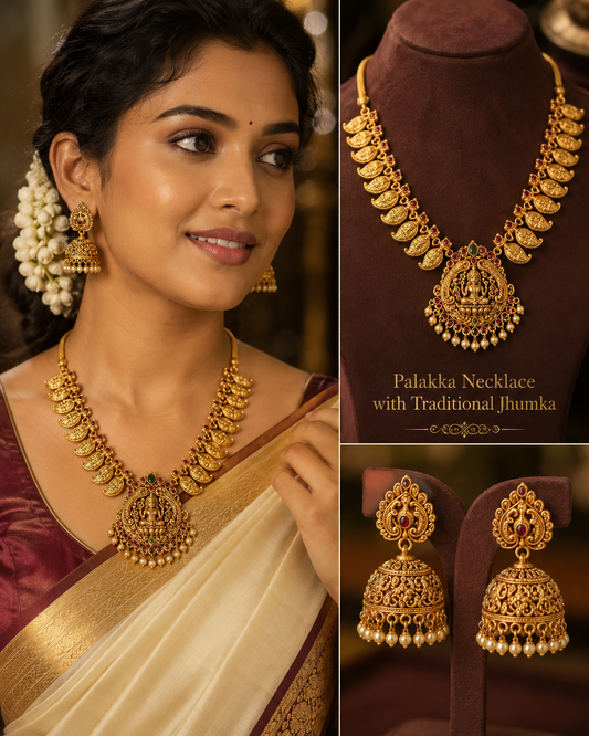 Palakka Necklace With Traditional Jhumka