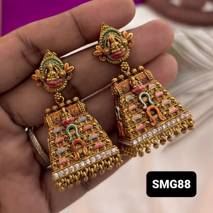 Gopuram Meenakari Temple Work Jhumki Set