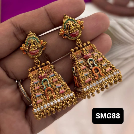 Gopuram Meenakari Temple Work Jhumki Set