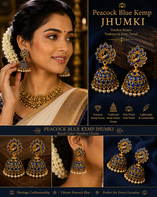 Peacock Blue Kemp Jhumki For You
