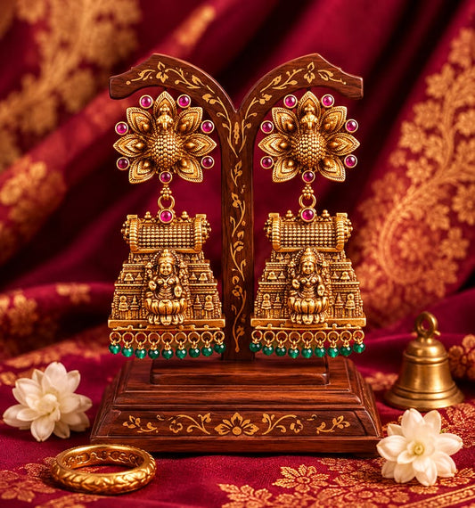 Aarvi Pure South Gopuram Work Jhumki Set