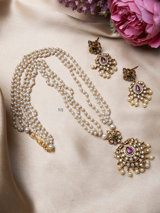 One Gram Gold AD Studded White Pearl Haram Set