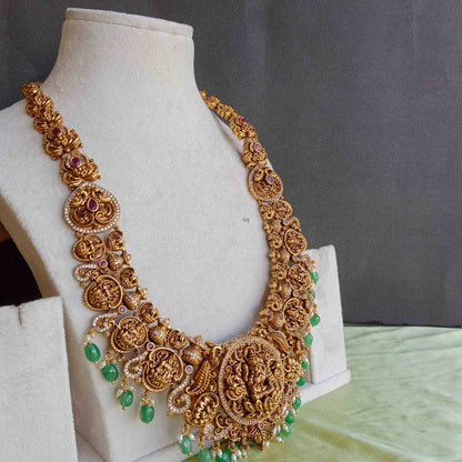 Lakshmi Motif Peacock &Kalasam One Gram Gold Long Haram