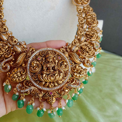 Lakshmi Motif Peacock &Kalasam One Gram Gold Long Haram