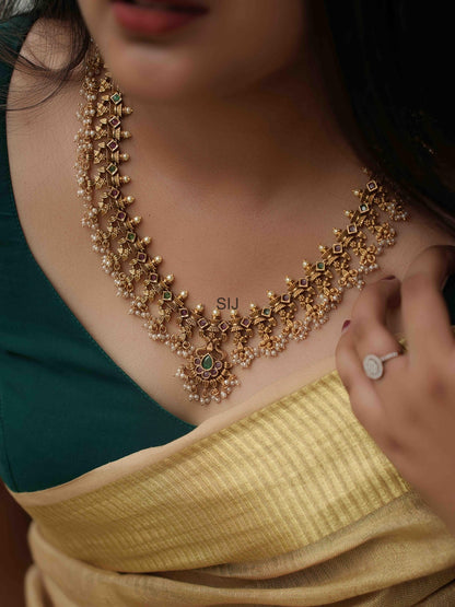 Matte Finish Guttapusalu One Gram Gold Long Haram Set