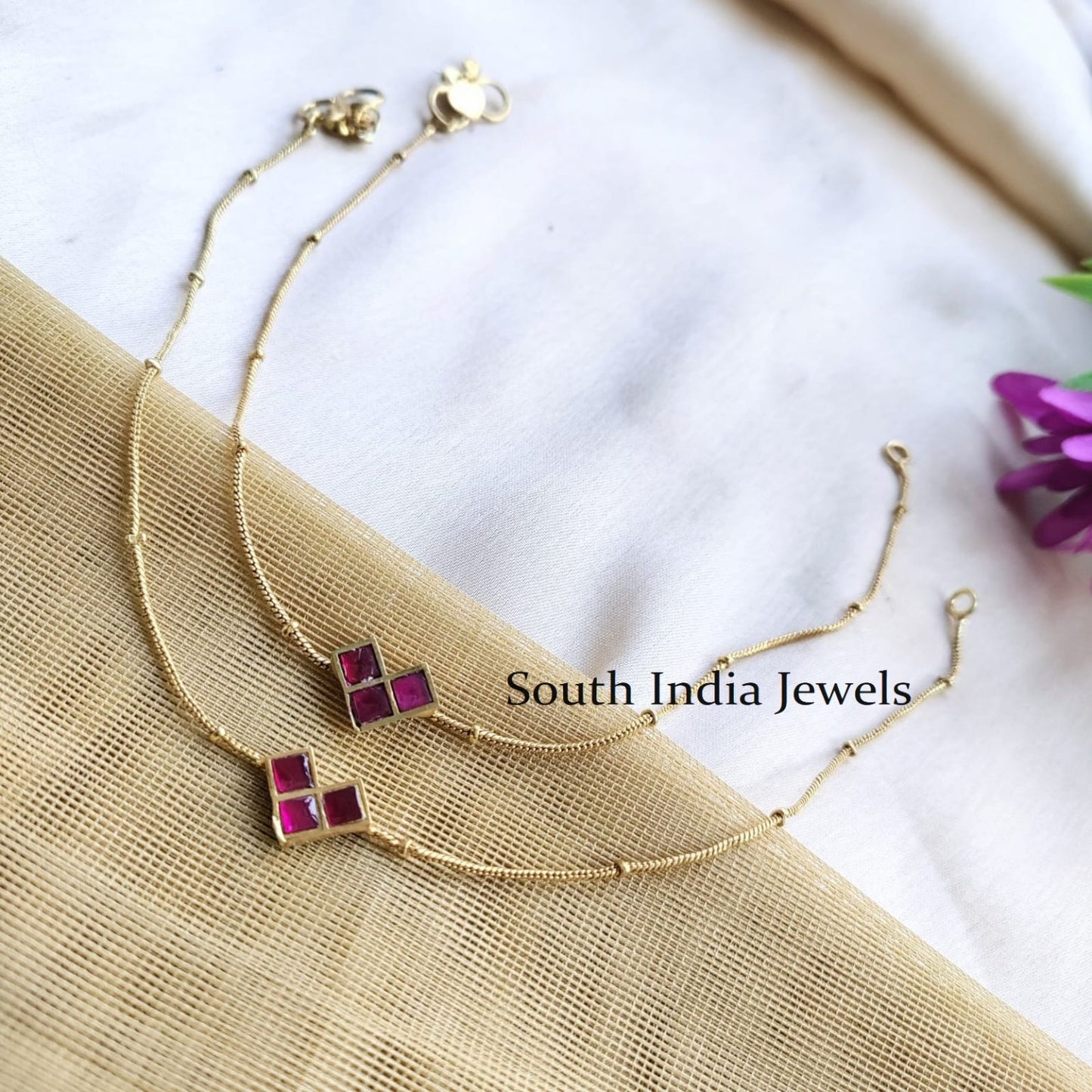 Gold Plated Colorful Stone Bridal Anklets
