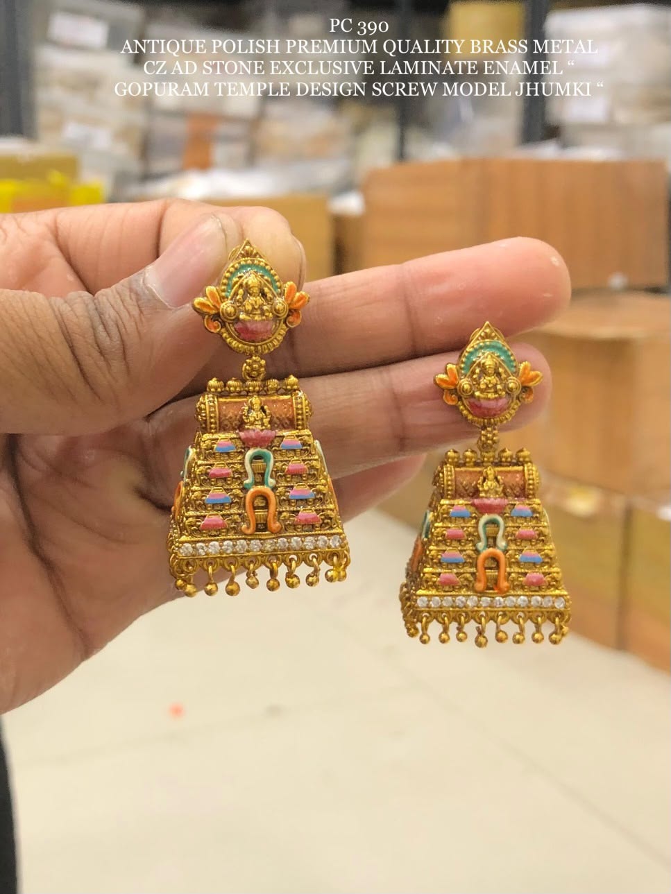 Gopuram Meenakari Temple Work Jhumki Set