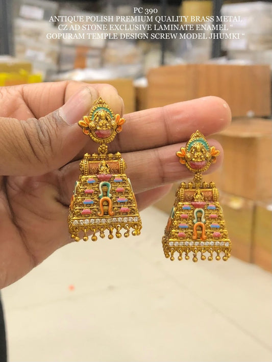 Gopuram Meenakari Temple Work Jhumki Set