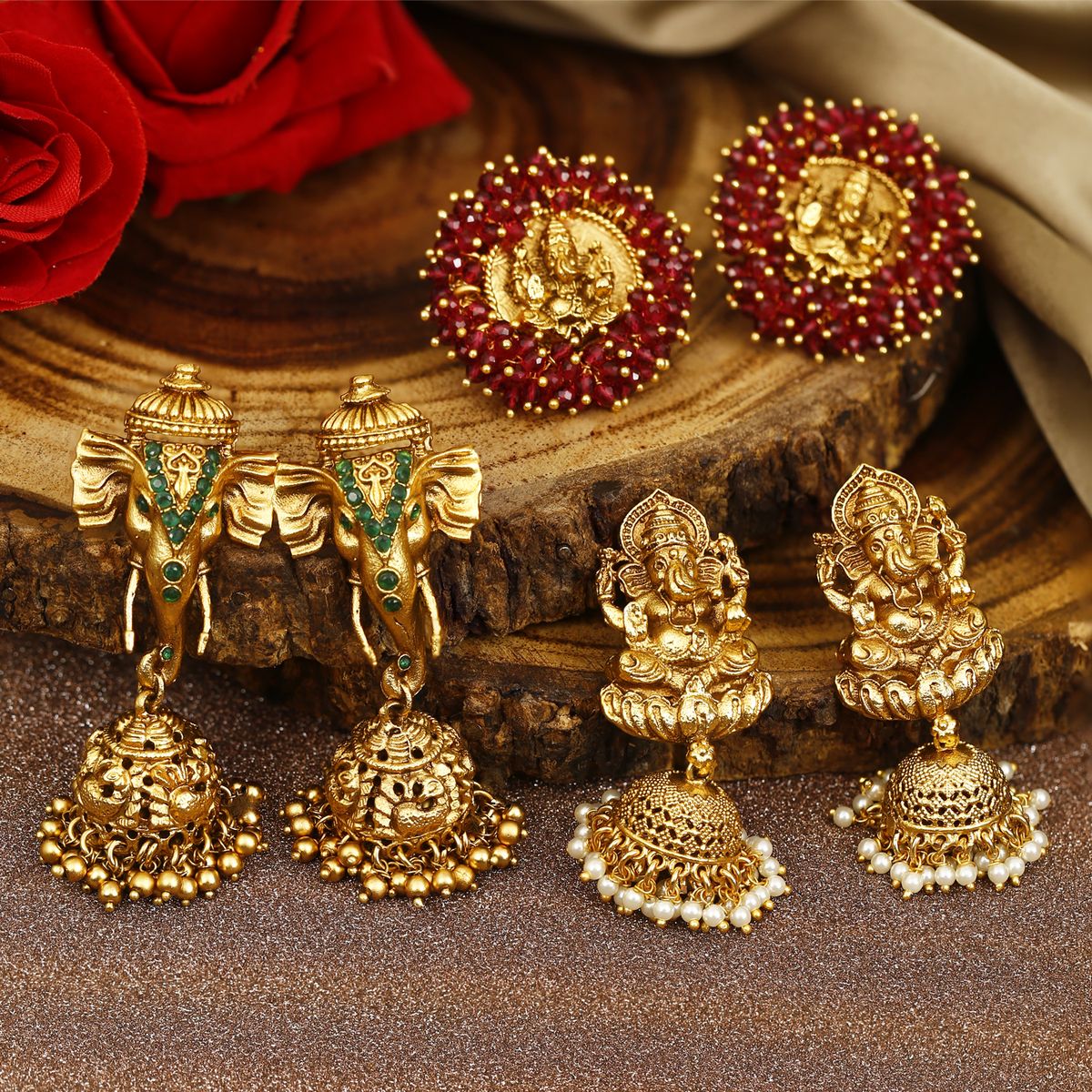 Combo 3 Gold Plated Temple Earrings