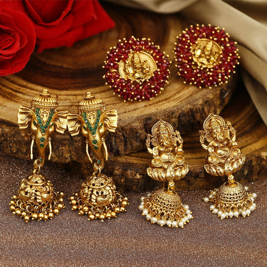 Combo 3 Gold Plated Temple Earrings