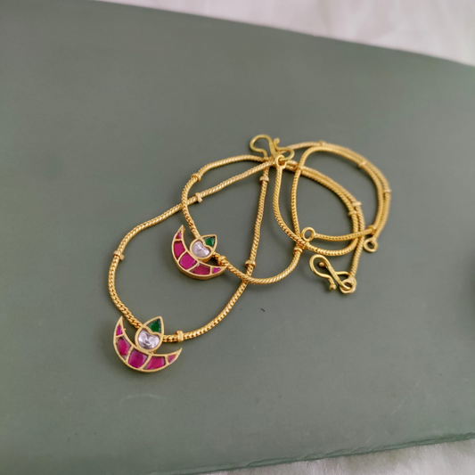 Gold Plated Colorful Stone Bridal Anklets